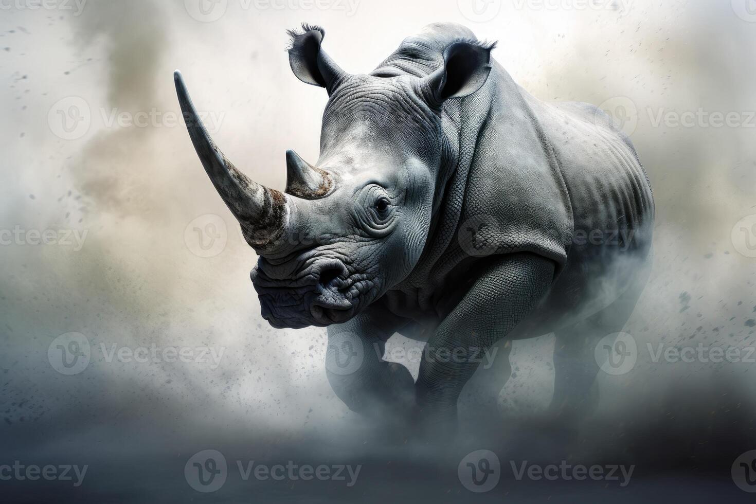 AI generated a rhino in the savanna . Amazing African Wildlife. Generative Ai photo