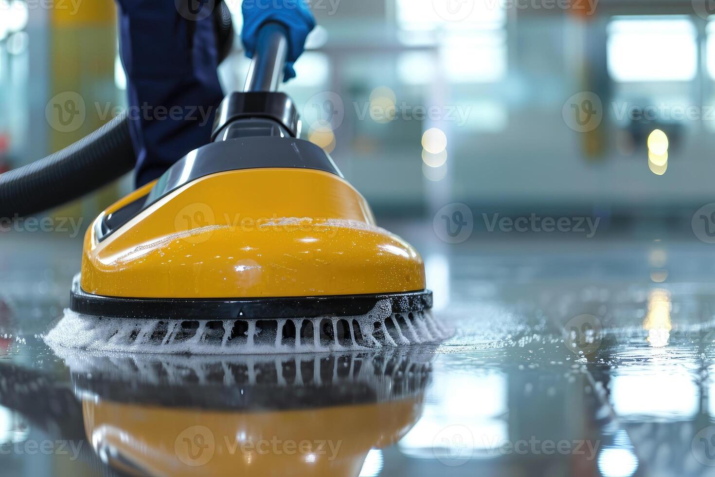 AI generated Cleaning Floor with Polishing Machine Indoors. Generative ai photo