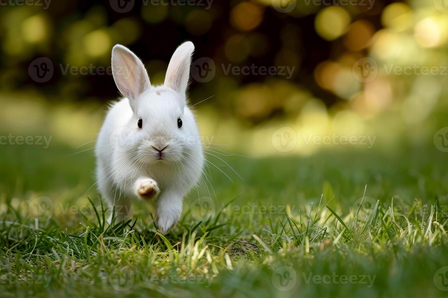 AI generated a rabbit running in a field of green grass. generative ai photo