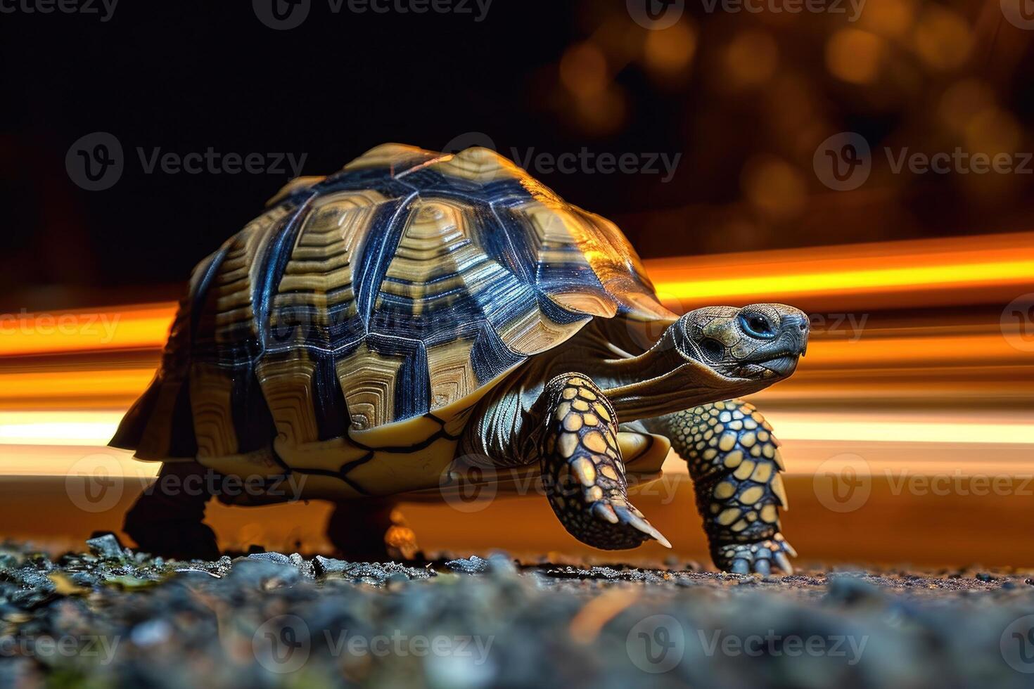 ai generado un Tortuga ese rápido carreras en difuminar antecedentes .generativo ai foto