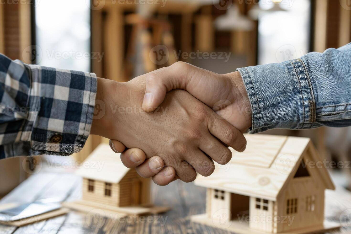 AI generated Estate agent shaking hands with buyer after signing the house contract. Generative ai photo