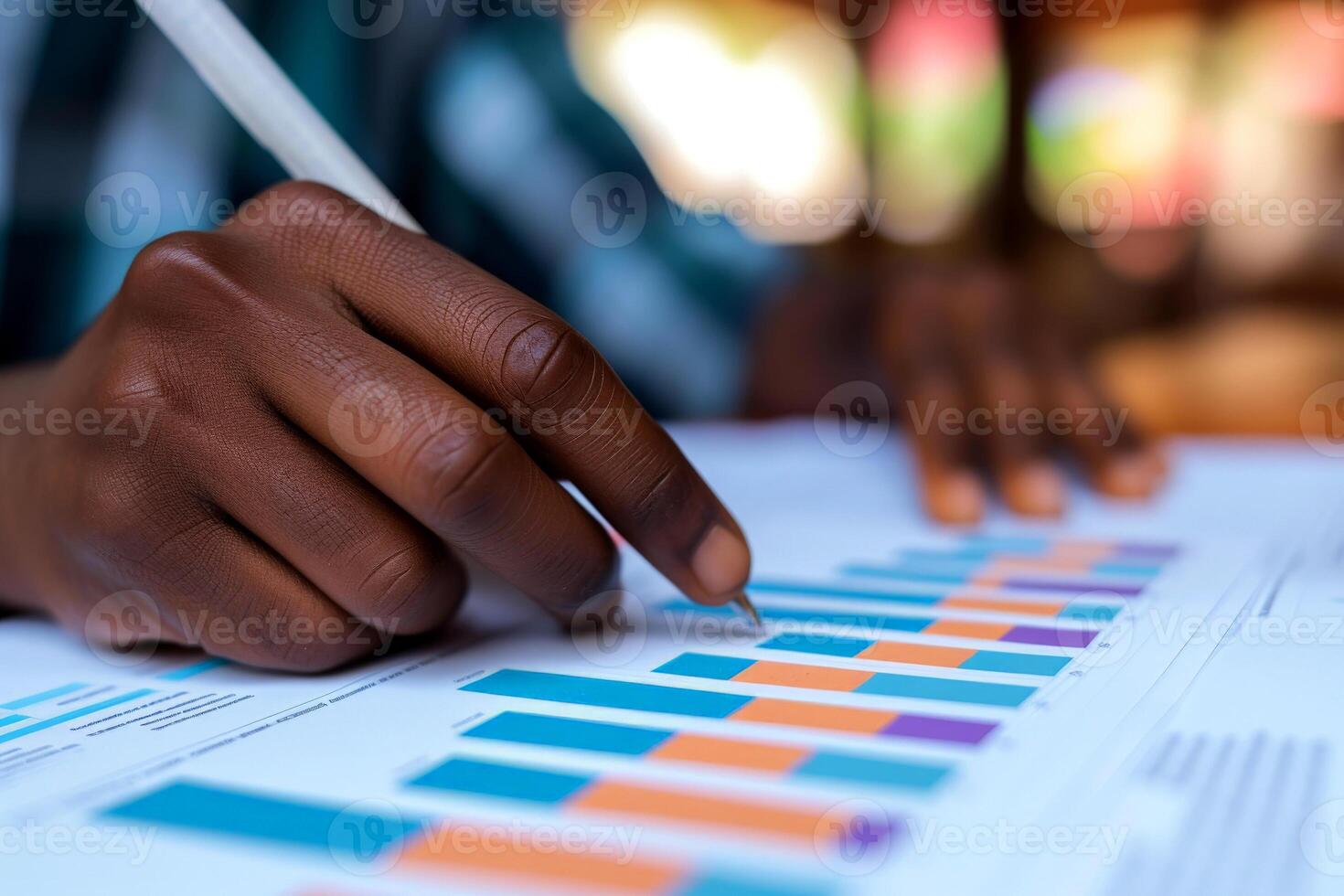 AI generated close up hand Businessman review report. Graphs and charts. Business reports concept Ai generated photo
