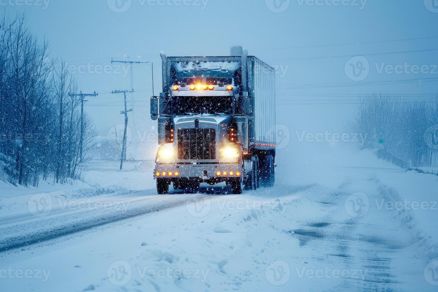 AI generated The truck goes on snow in winter conditions, Generative AI photo