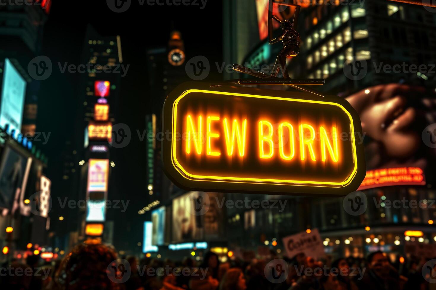 AI generated a word new born on billboard in the city .war concept Generative AI photo