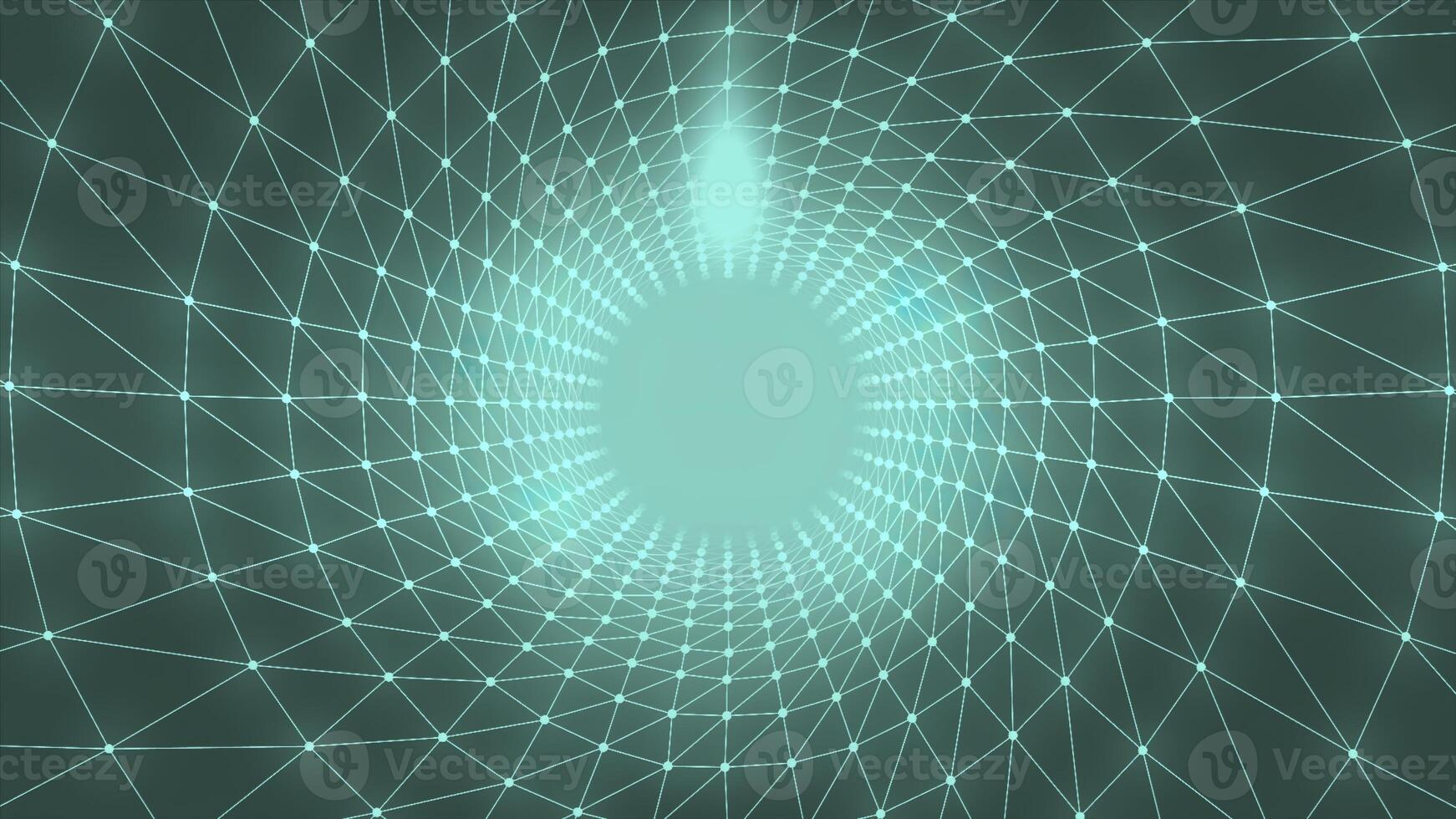 Abstract turquoise circular corridor with white connected narrow lines. Motion. Light at the end of the tunnel. photo