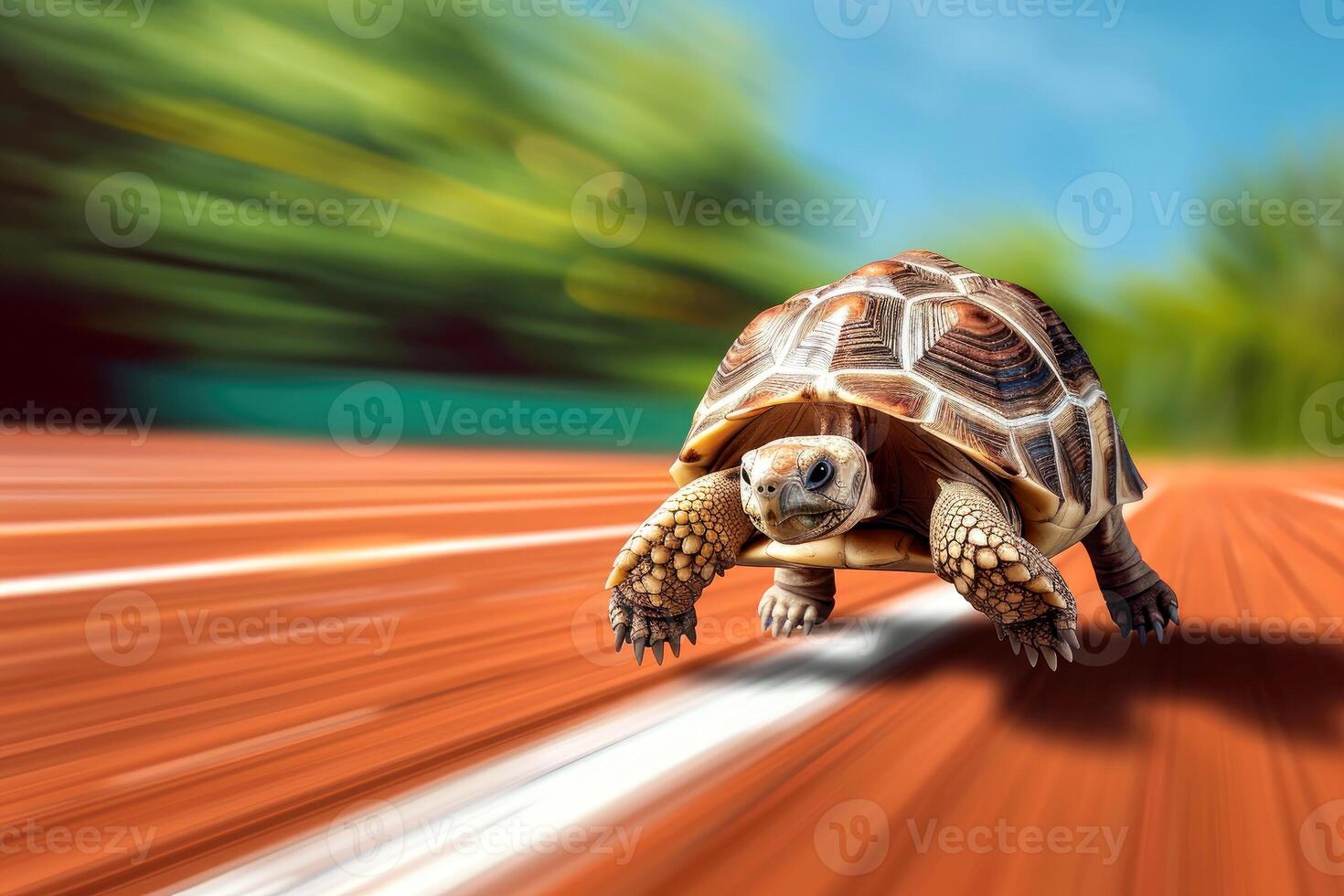 ai generado un Tortuga ese rápido carreras en difuminar antecedentes .generativo ai foto