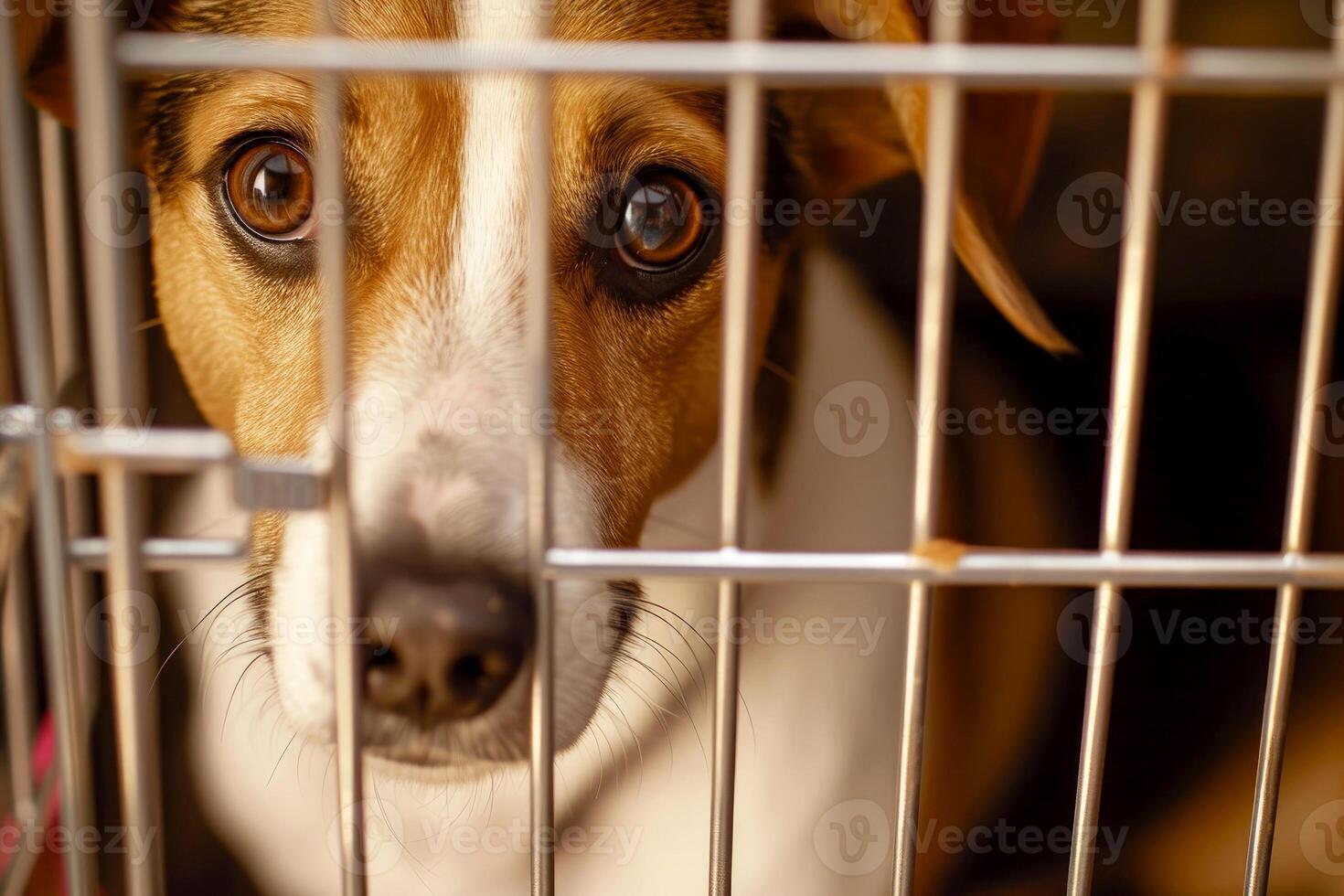 AI generated close up Sad large dogs caught in cage. Generative AI photo