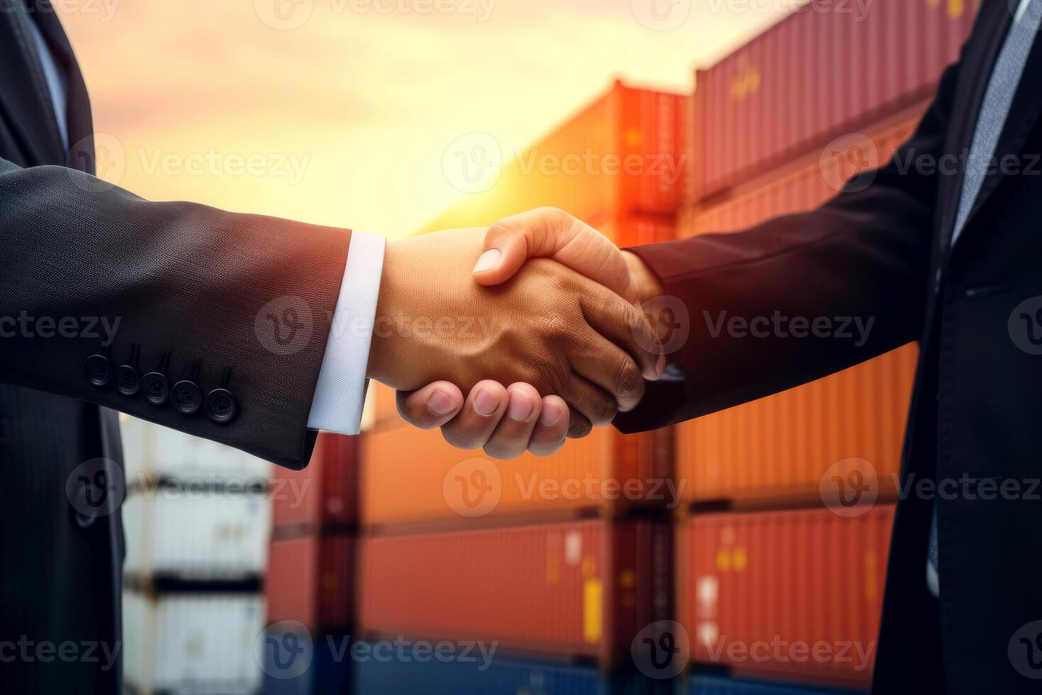 AI generated businessman handshake of business deal with logistic. Generative AI. photo