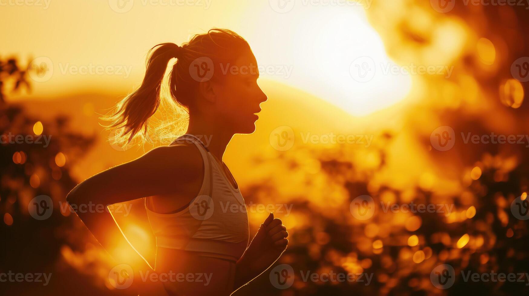 AI generated Sports woman on a morning run. AI generated, human enhanced photo