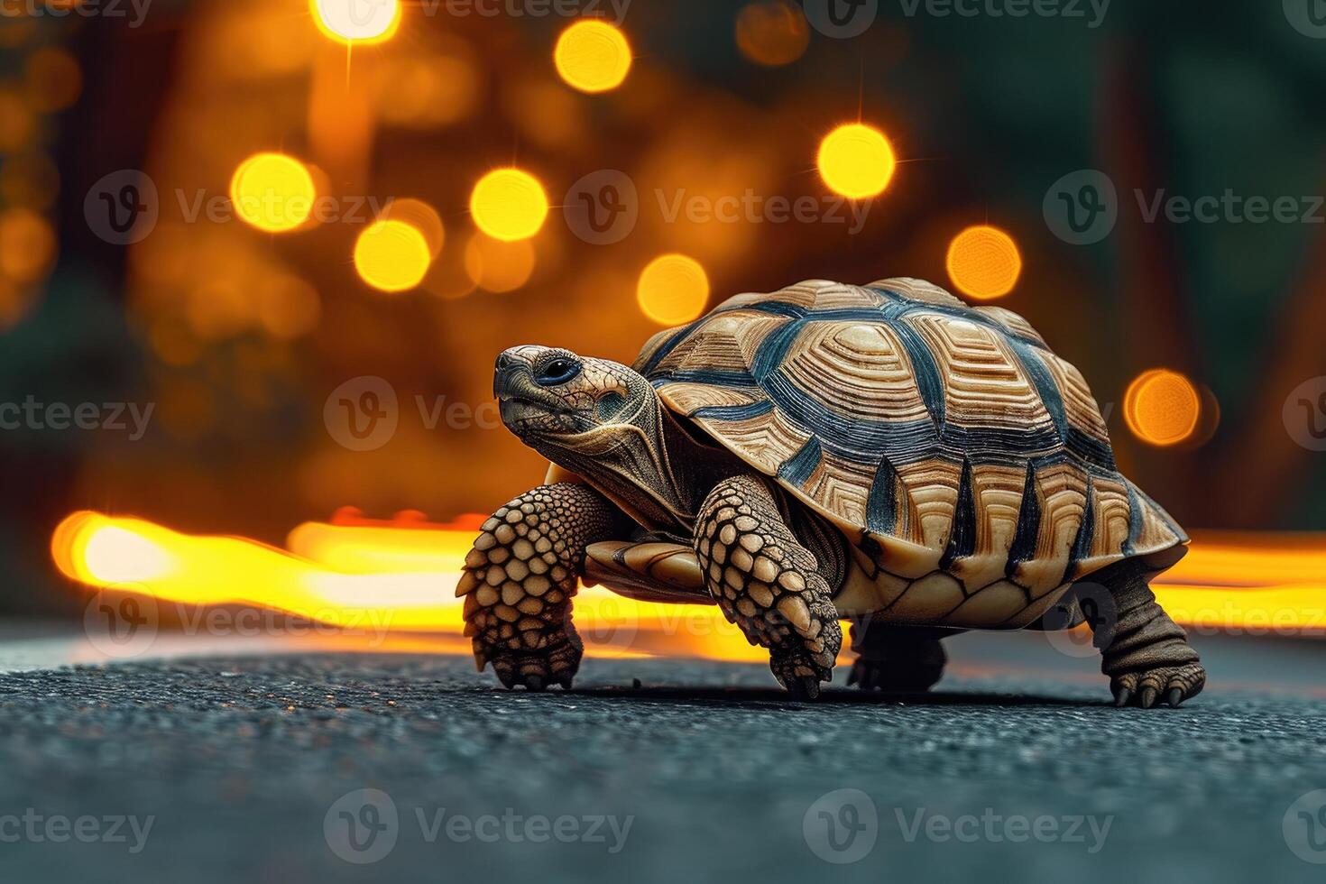 AI generated A turtle that fast runs in blur background .generative AI photo