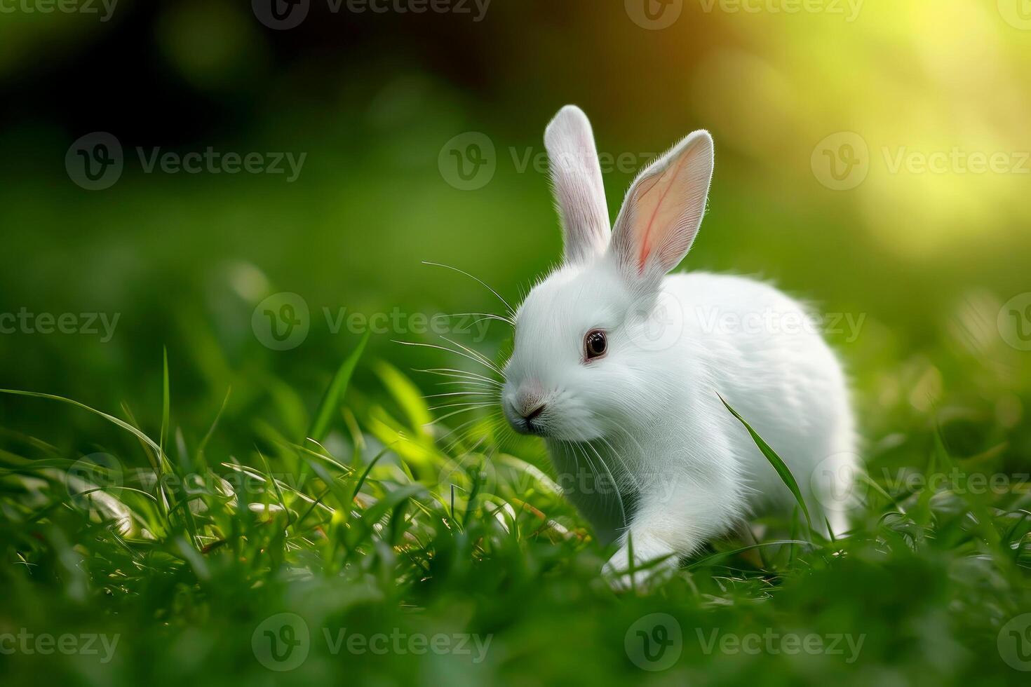 AI generated a rabbit running in a field of green grass. generative ai photo