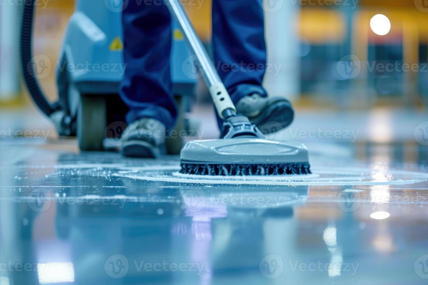 AI generated Cleaning Floor with Polishing Machine Indoors. Generative ai photo