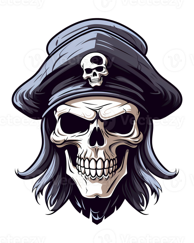 AI generated Skull pirate art illustrations for stickers, tshirt design, poster etc png