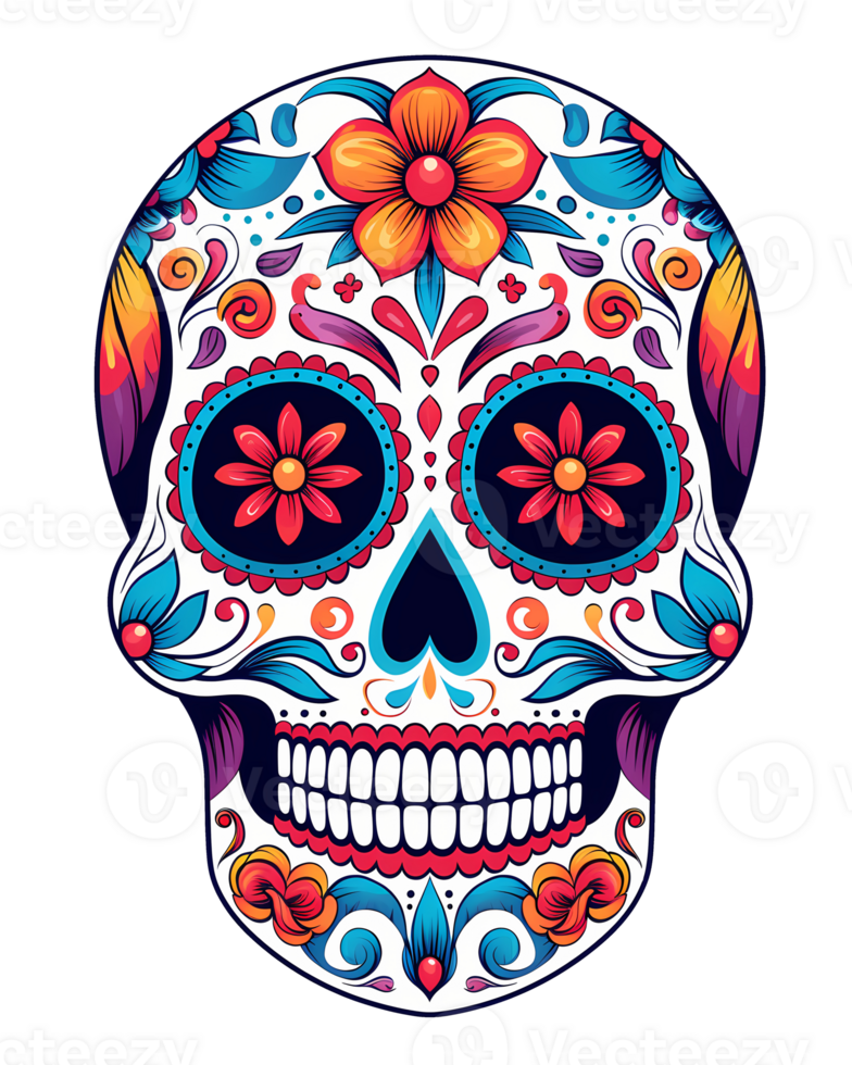 AI generated Skull sugar art illustrations for stickers, tshirt design, poster etc png
