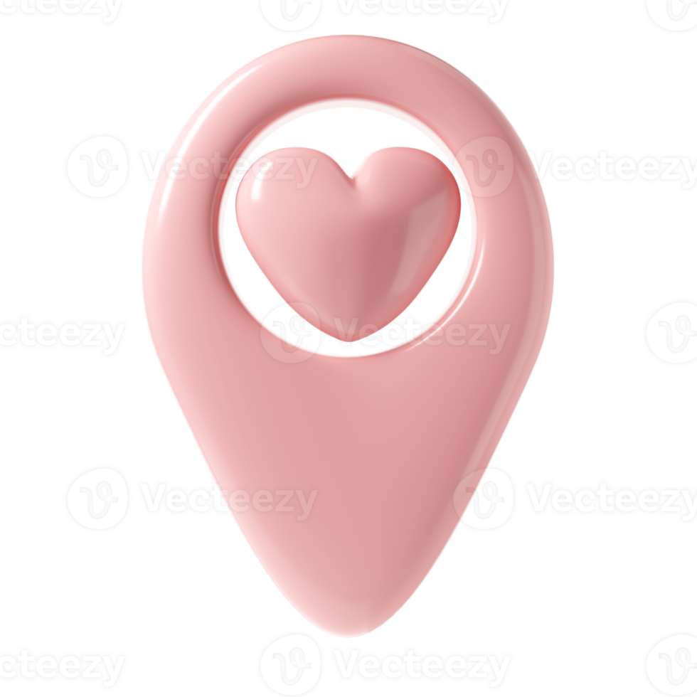 Map pointer 3d pin icon valentine. Pink geotag location point with heart, favorites symbol love. illustration for web, apps, infographics png