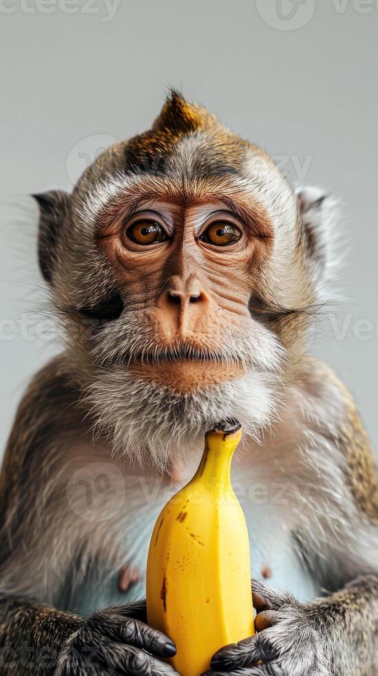 AI generated Portrait of a monkey hold a banana , Generate Ai photo