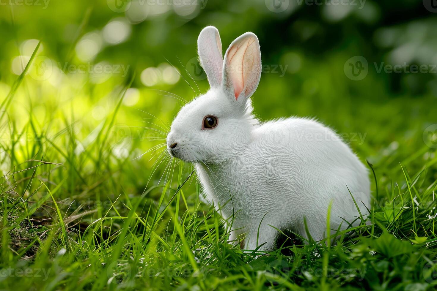 AI generated a rabbit running in a field of green grass. generative ai photo