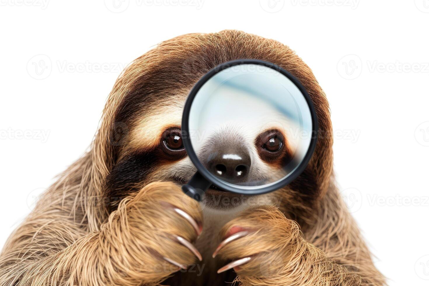 AI generated A sloth hold with a magnifying glass on white background . AI generated photo