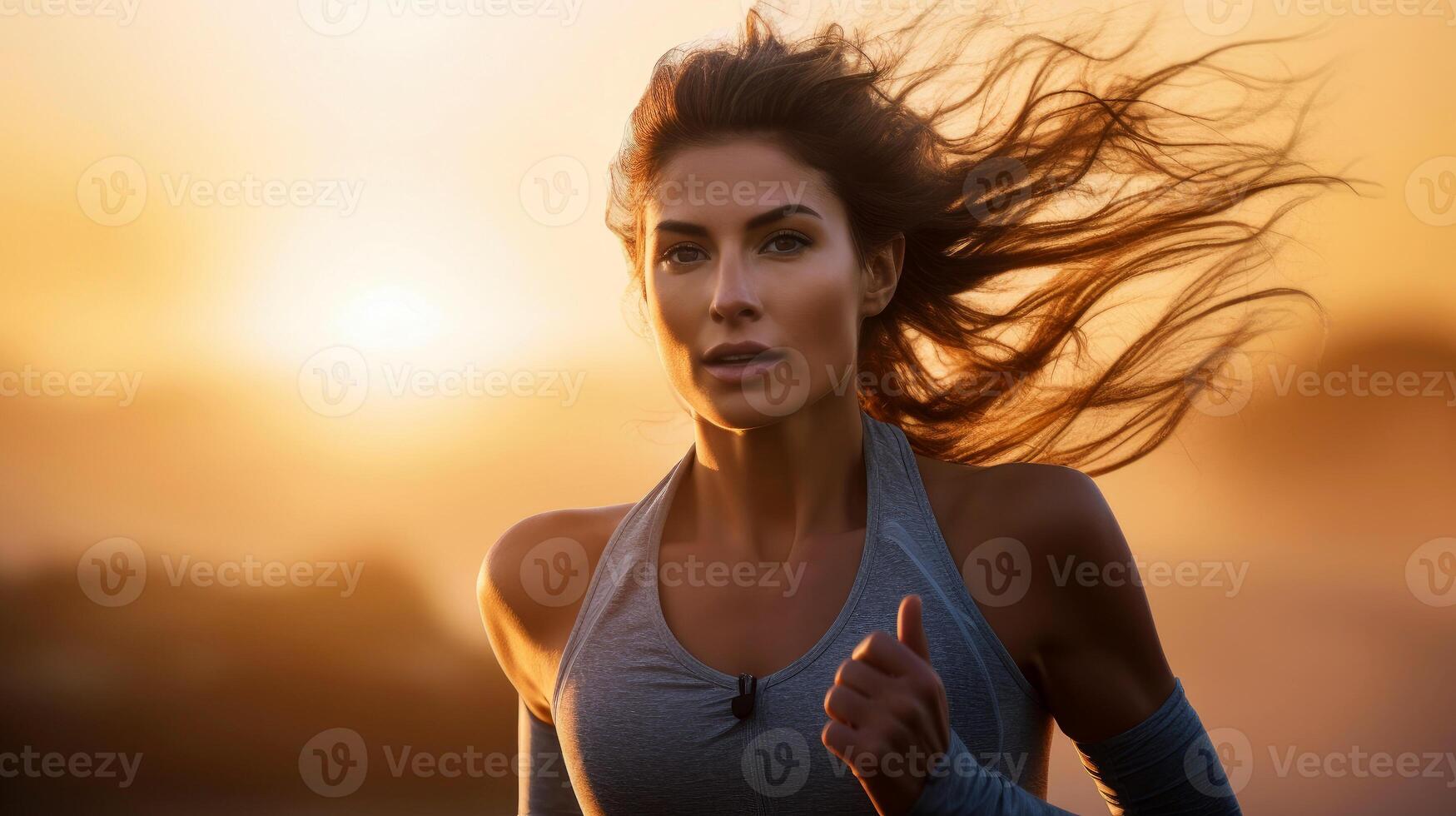 AI generated Sports woman on a morning run. AI generated, human enhanced photo