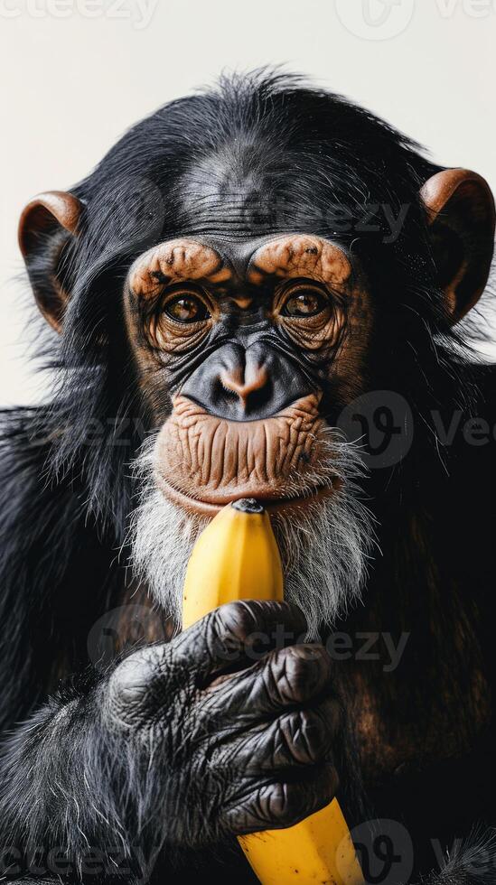 AI generated Portrait of a monkey hold a banana , Generate Ai photo