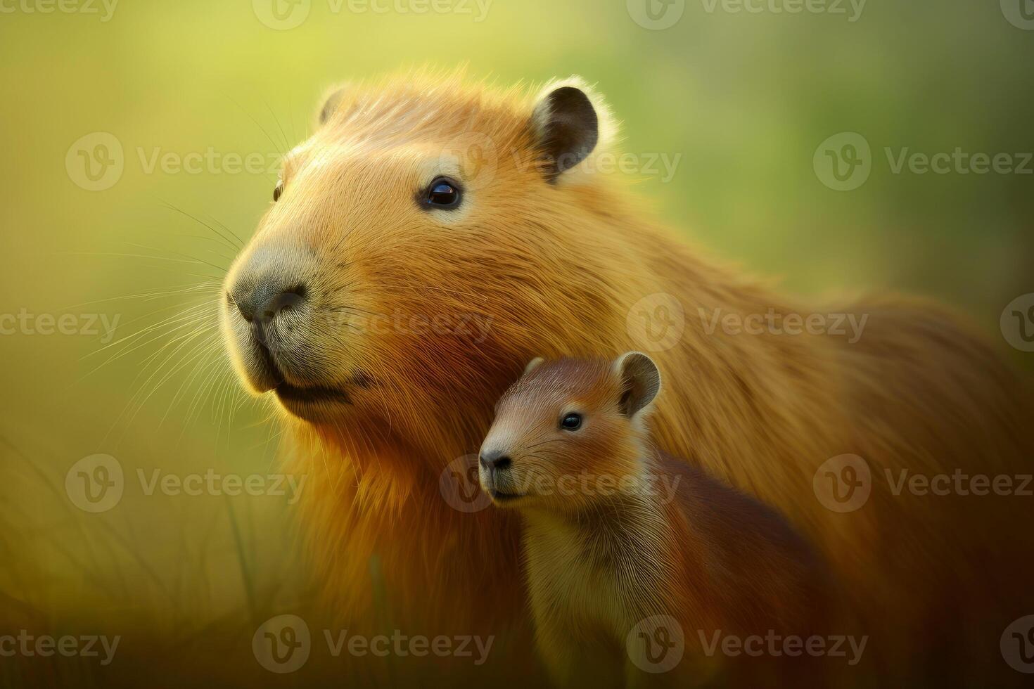 AI generated a capybara among crocodiles in the river.AI generative photo