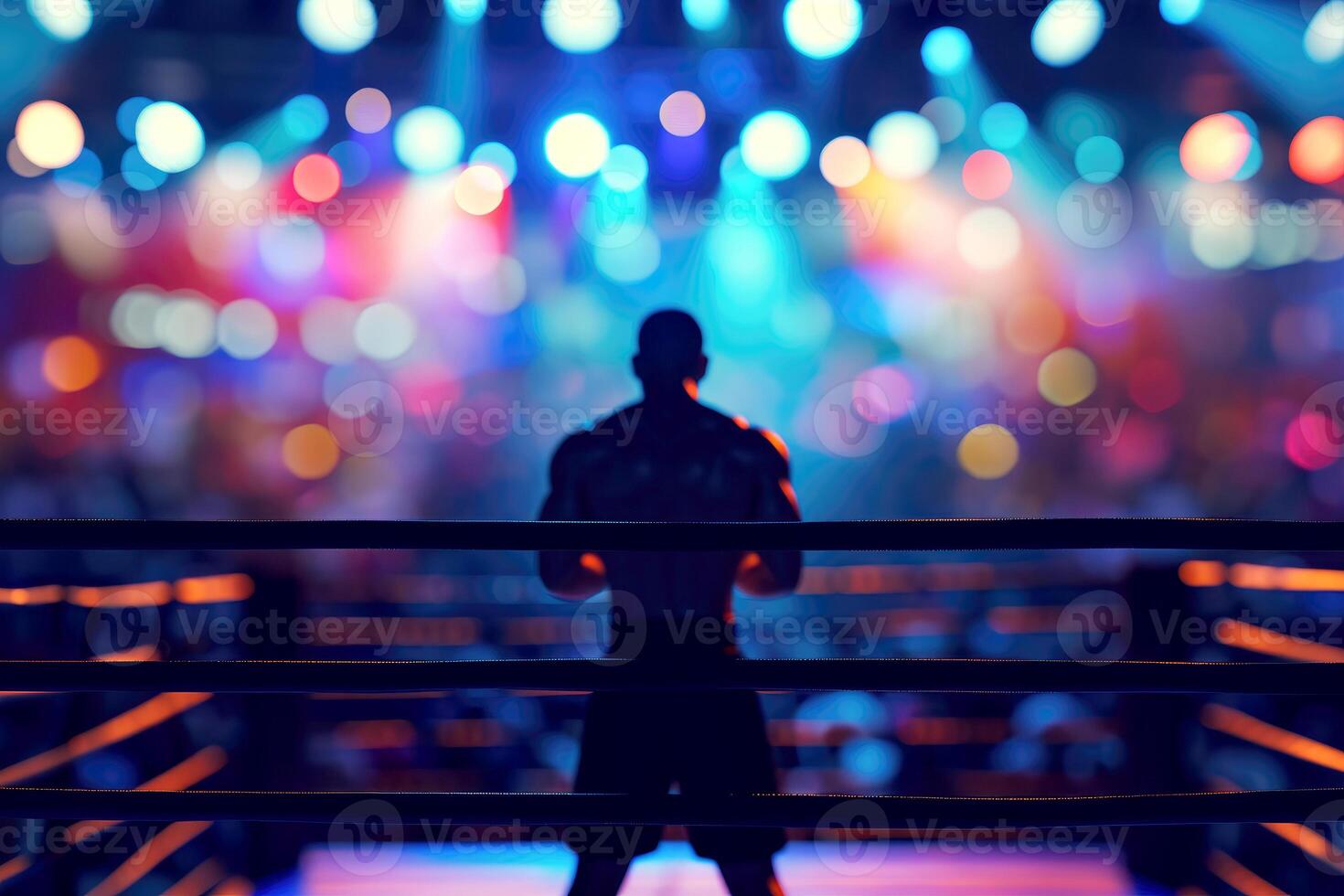AI generated a boxer man falls knocked out TKO. defeat in battle. ai generative photo