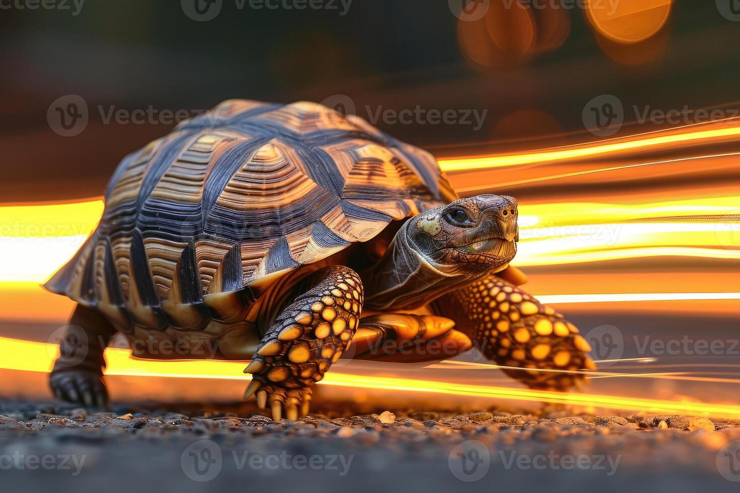 AI generated A turtle that fast runs in blur background .generative AI photo