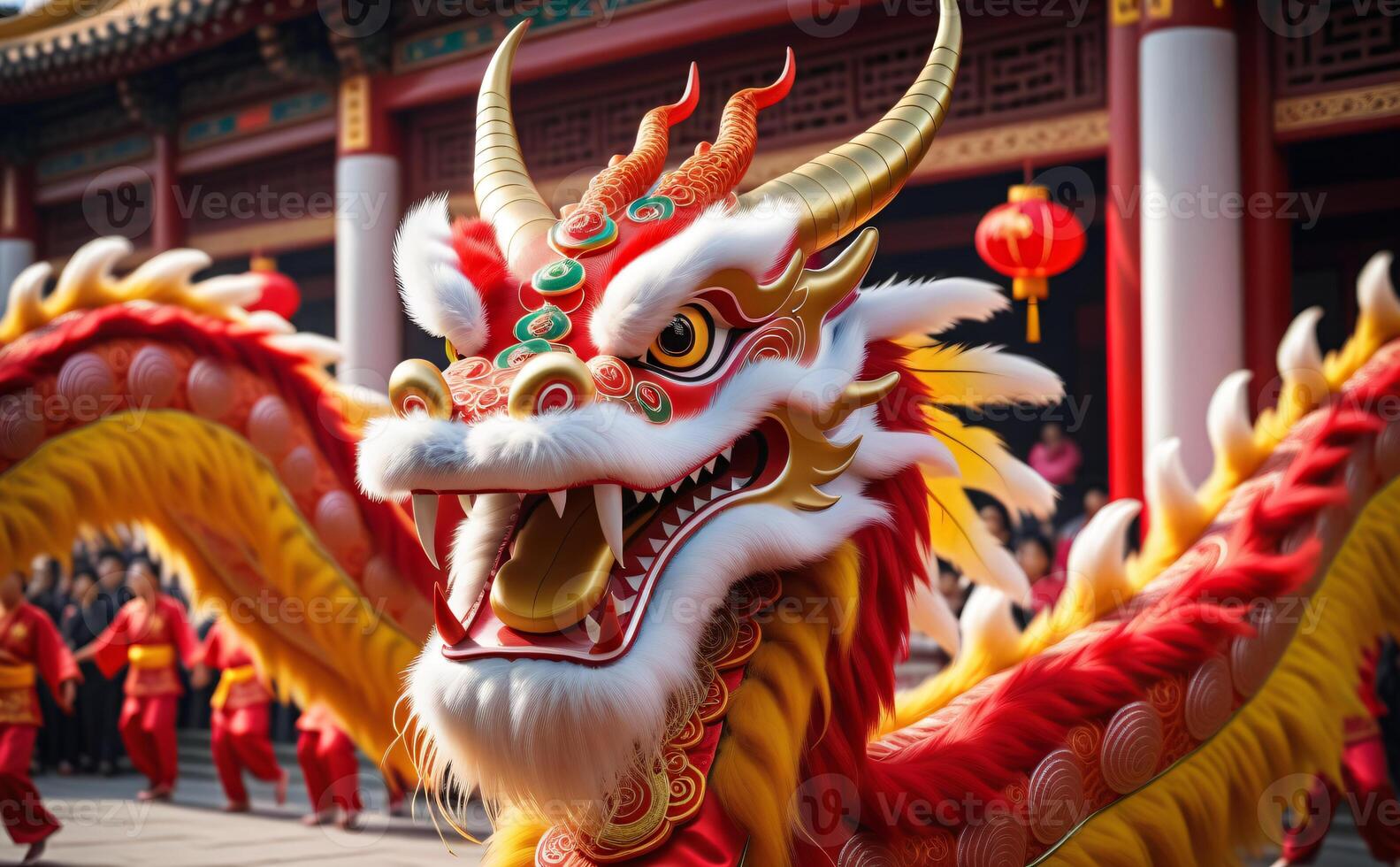 AI generated dragon dance in chinese new year festival photo
