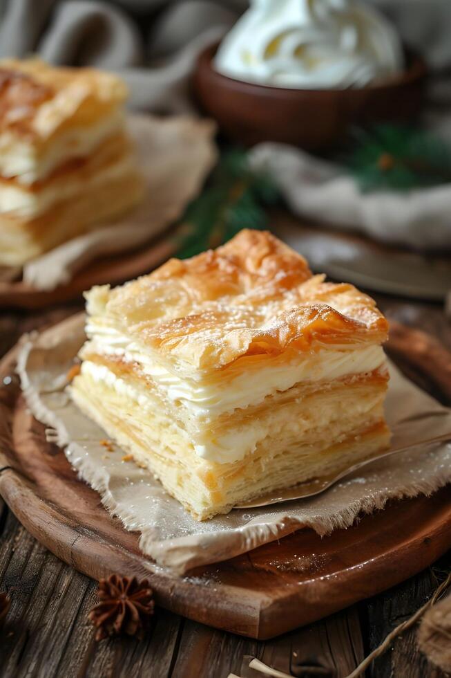 AI generated Culinary Heritage Elegant Folk Presentation of Traditional Russian Dessert photo