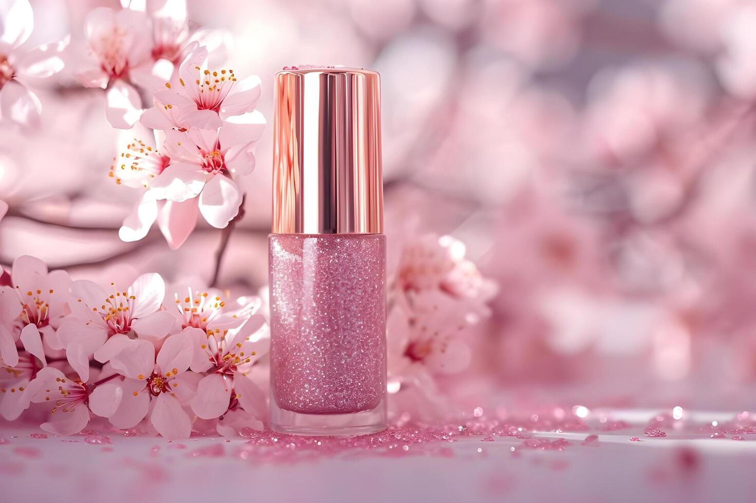 AI generated Chic and Glittery Spring Nail Polish Banner for Sparklecore Nails photo