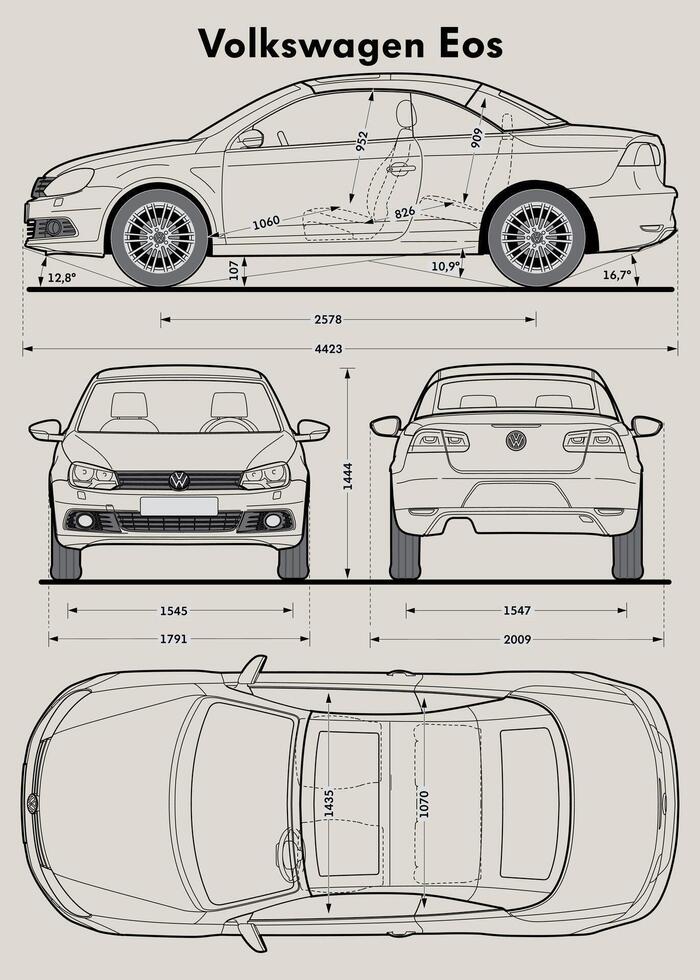 2012 VW Eos car blueprint vector