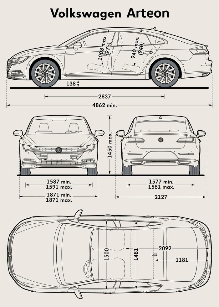 2020 VW Arteon car blueprint vector