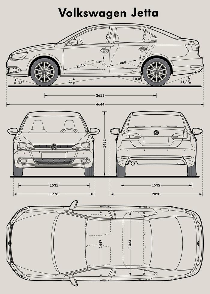 2012 VW Jetta car blueprint vector