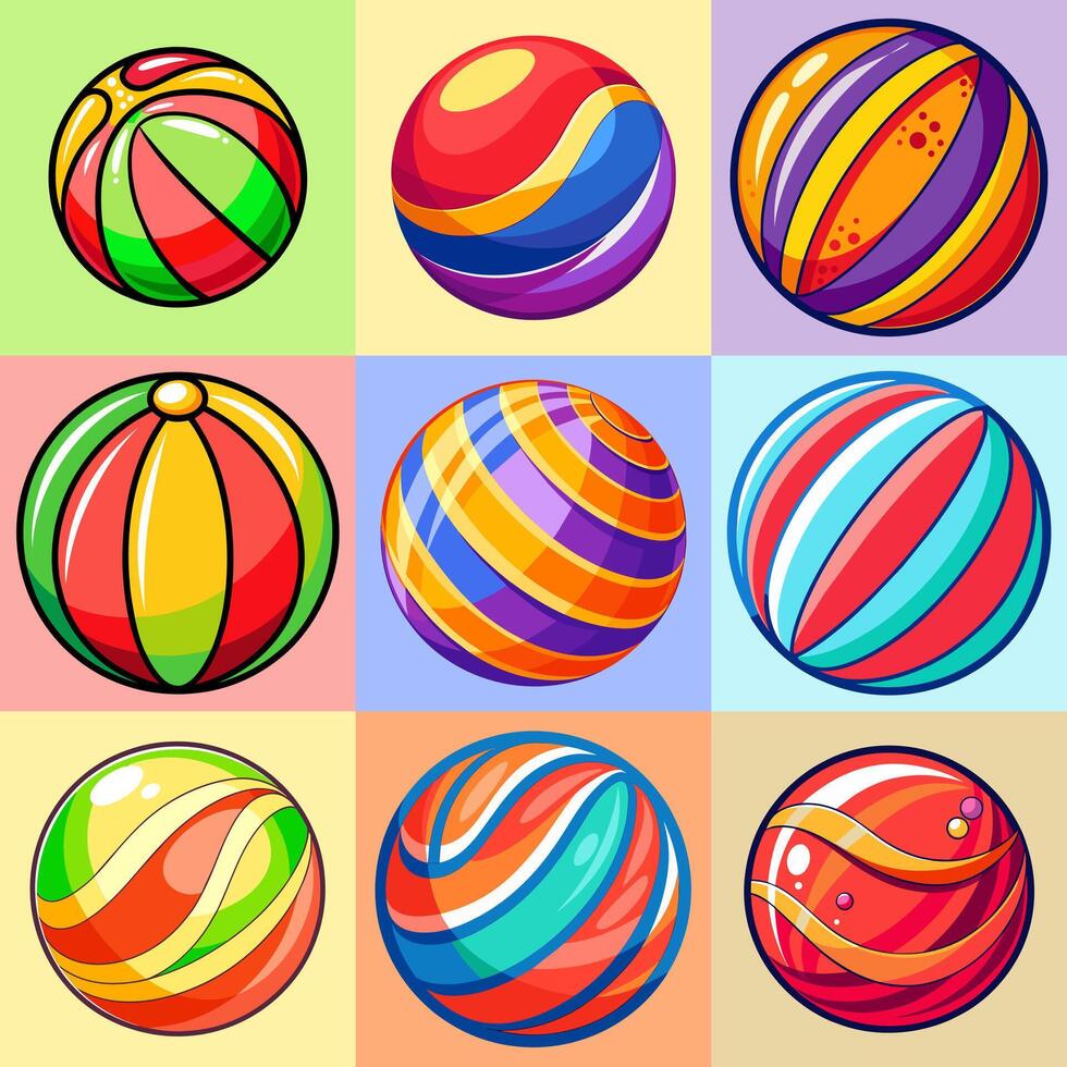 Collection of round balls for different sports and recreational activities vector illustration