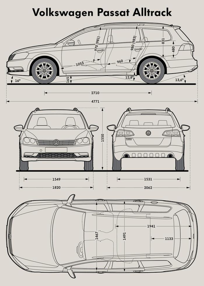 2012 vw Passat todas las pistas coche Plano vector