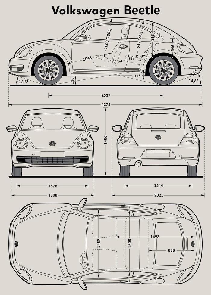 VW Beetle 2016 car blueprint vector