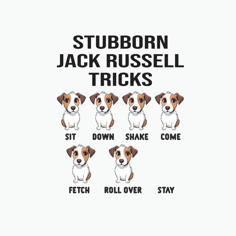 testarudo Jack Russell terrier trucos tipografía camiseta diseño ilustración Pro vector