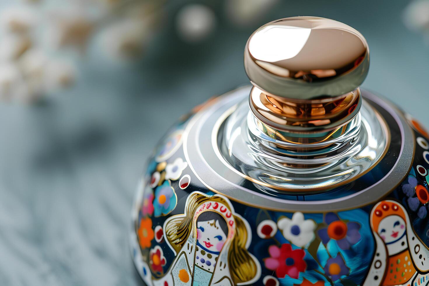 AI generated Chic Heritage Russian Motif Perfume Bottle with Folk Patterns photo