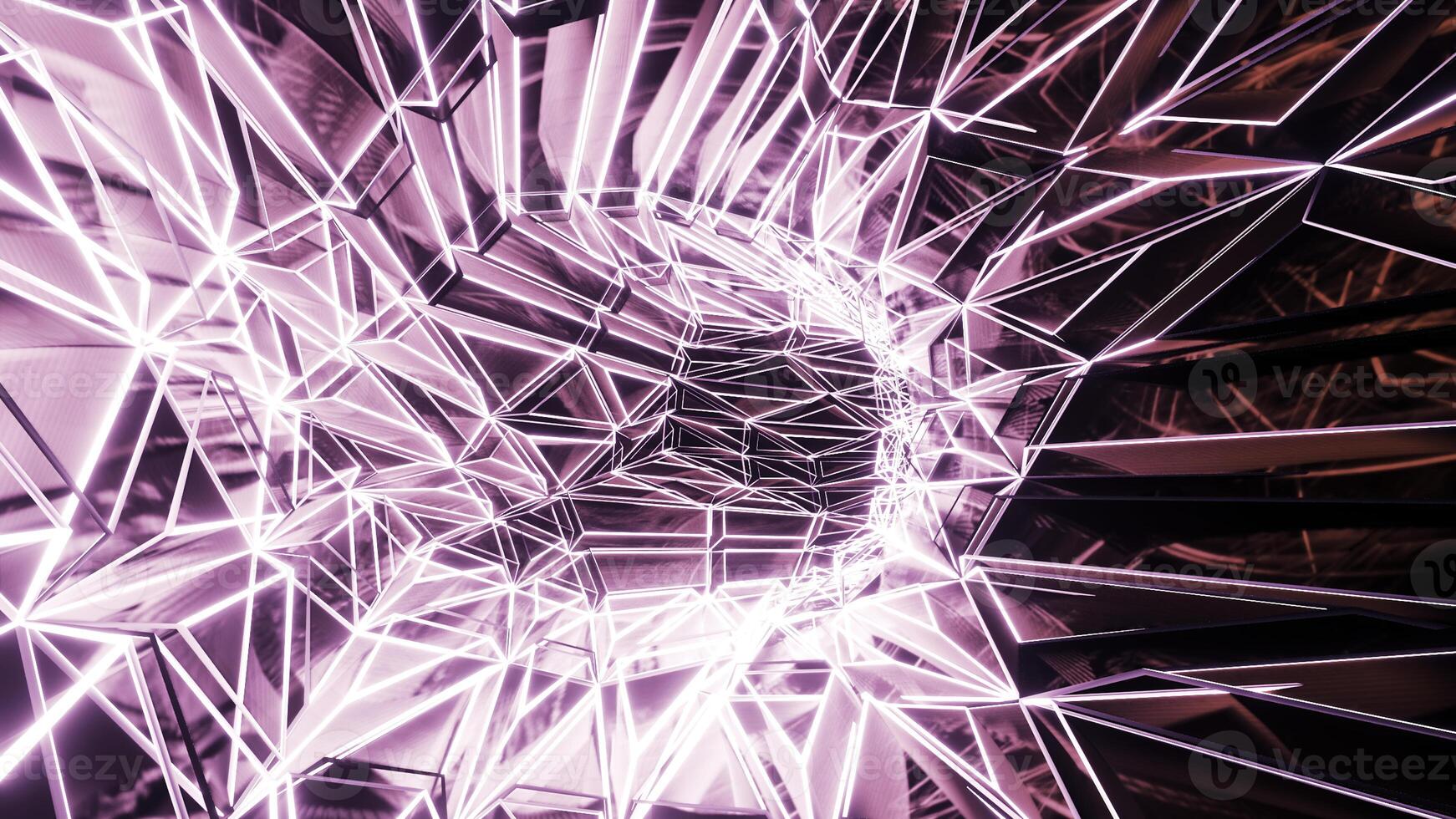 Crystal 3d Tunnel. Design. Movement through virtual crystal tunnel. Bright mirror tunnel in cyberspace photo