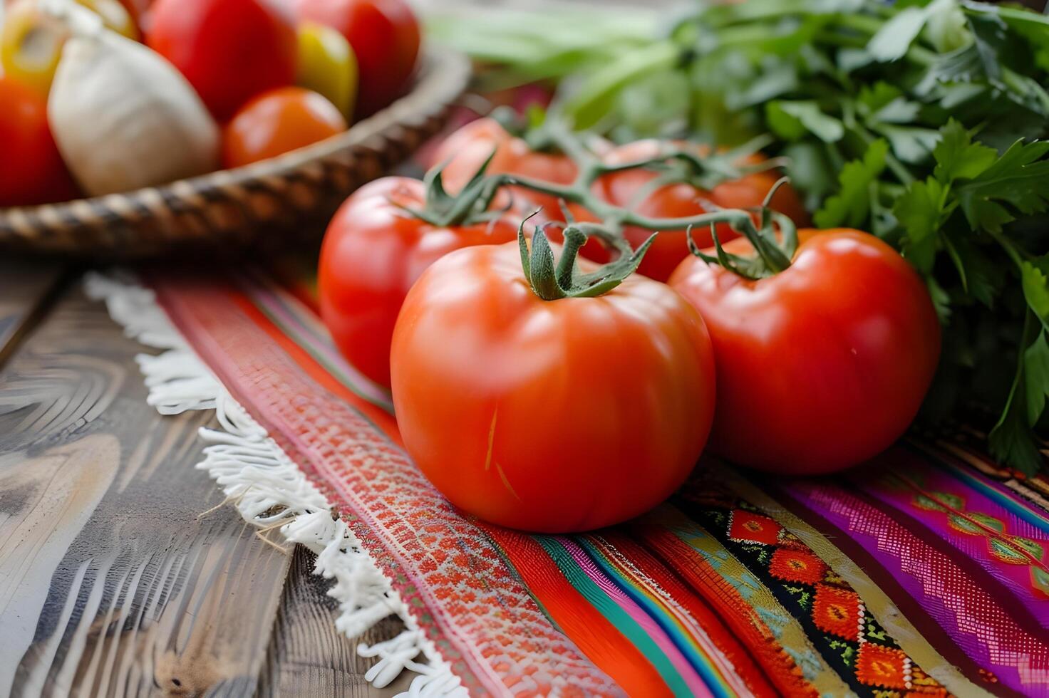 AI generated Vibrant Essence Fresh Mexican Ingredients with Folk Pattern Background photo