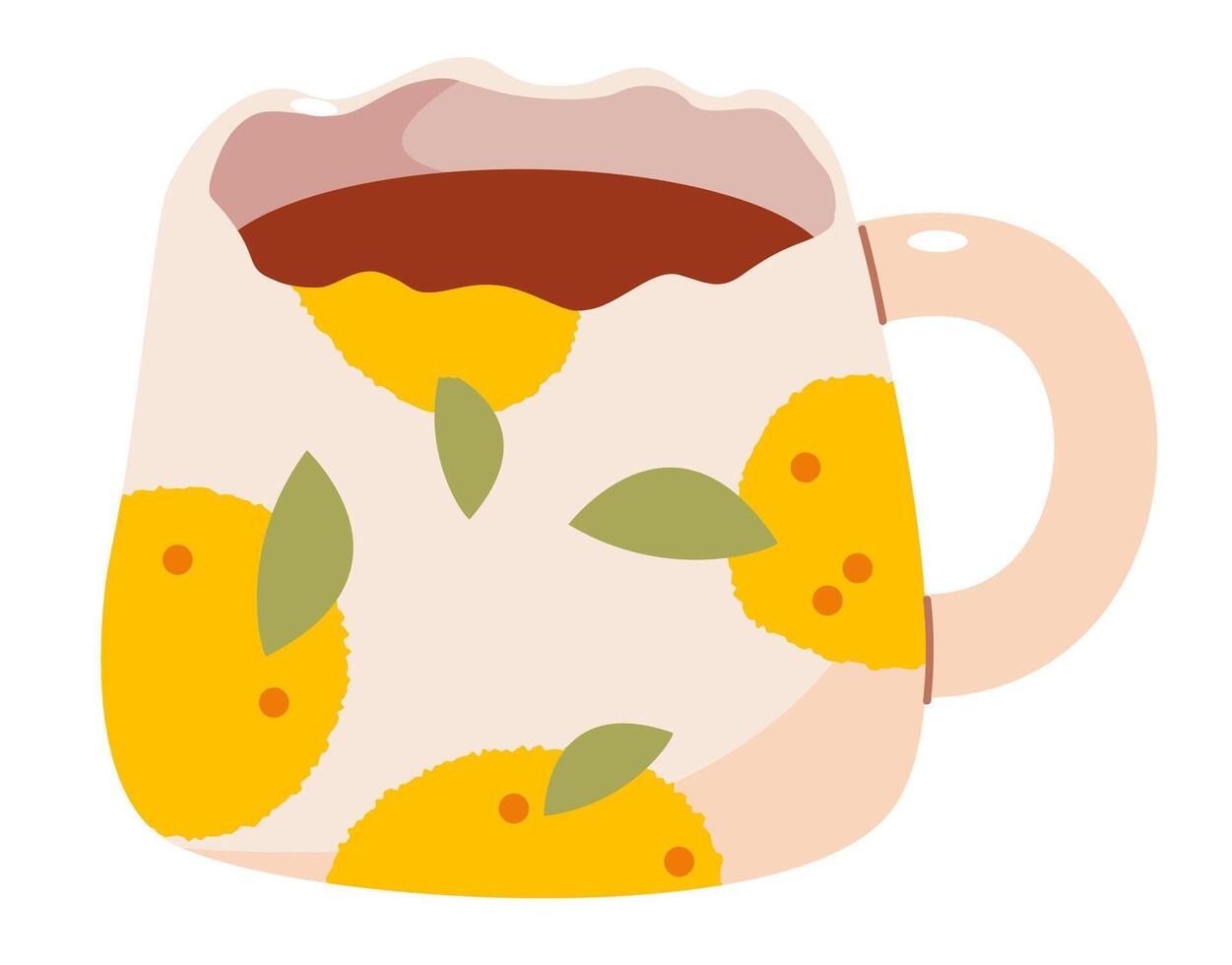 Mug with with abstract lemons design. Ceramic Crockery. Flat vector illustration isolated on white background.