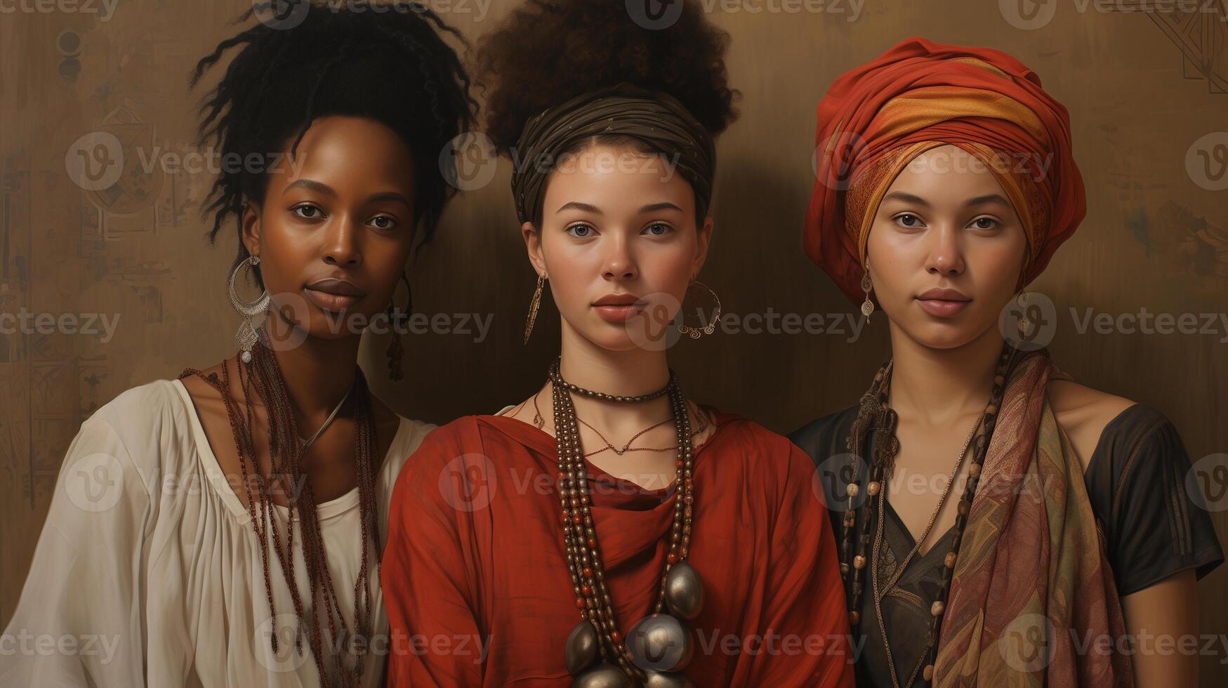 AI generated portrait of three young African American women. Black history month concept. photo