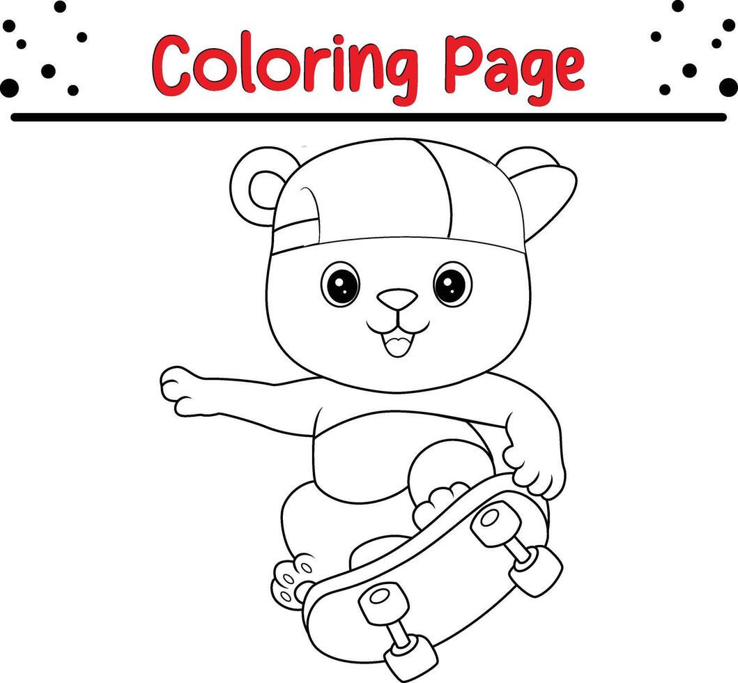 cute little panda playing skateboard coloring page vector