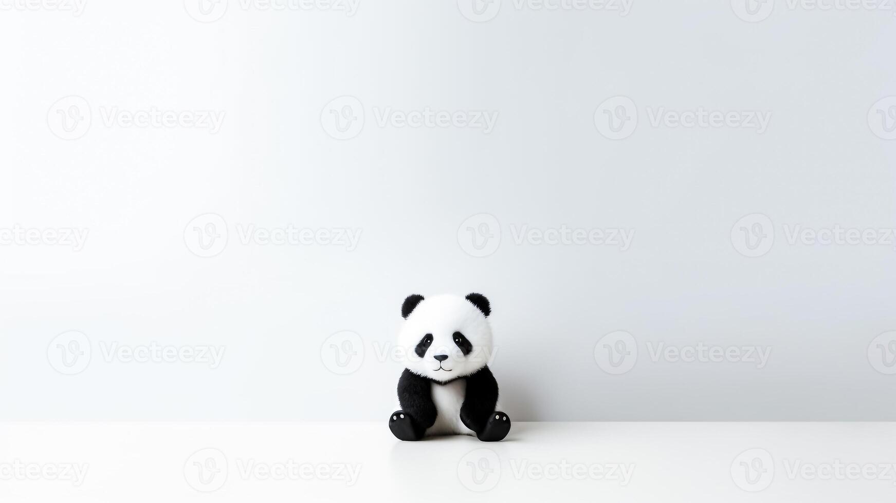 AI generated Cute little panda toy sitting on white background with copy space. photo