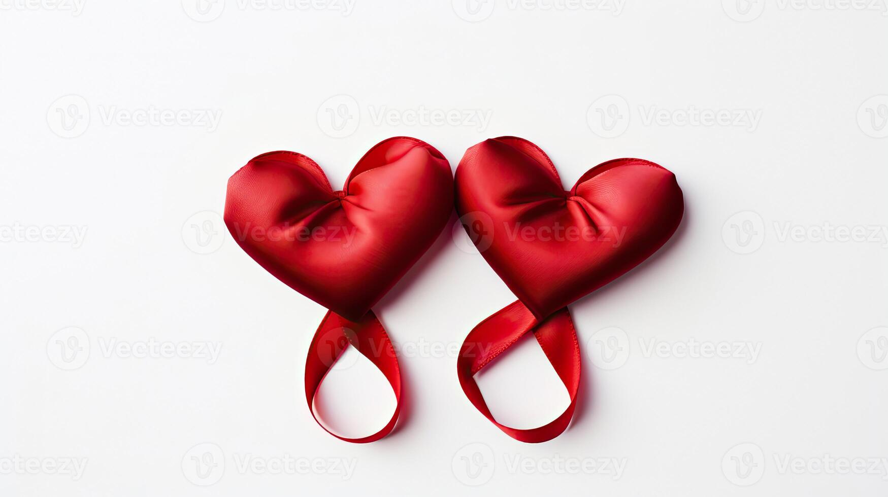 AI generated Two red hearts of ribbon isolated on white background photo