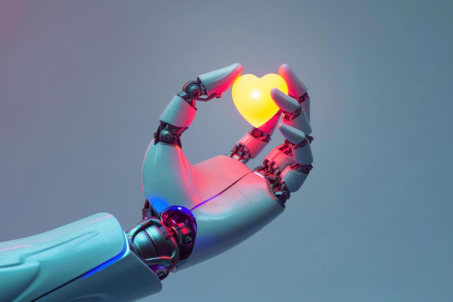AI generated Robot's hand holds up a red heart. ai generated. photo