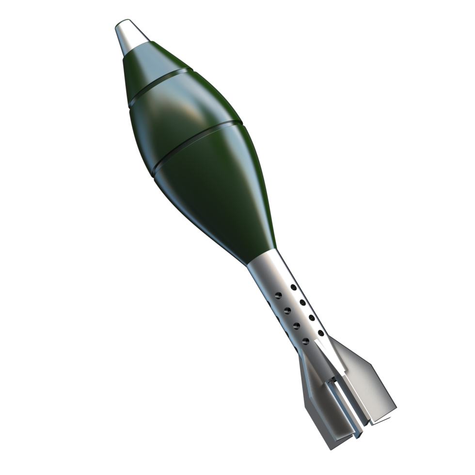 Mortar rocket explosive isolated on background. 3d rendering - illustration png