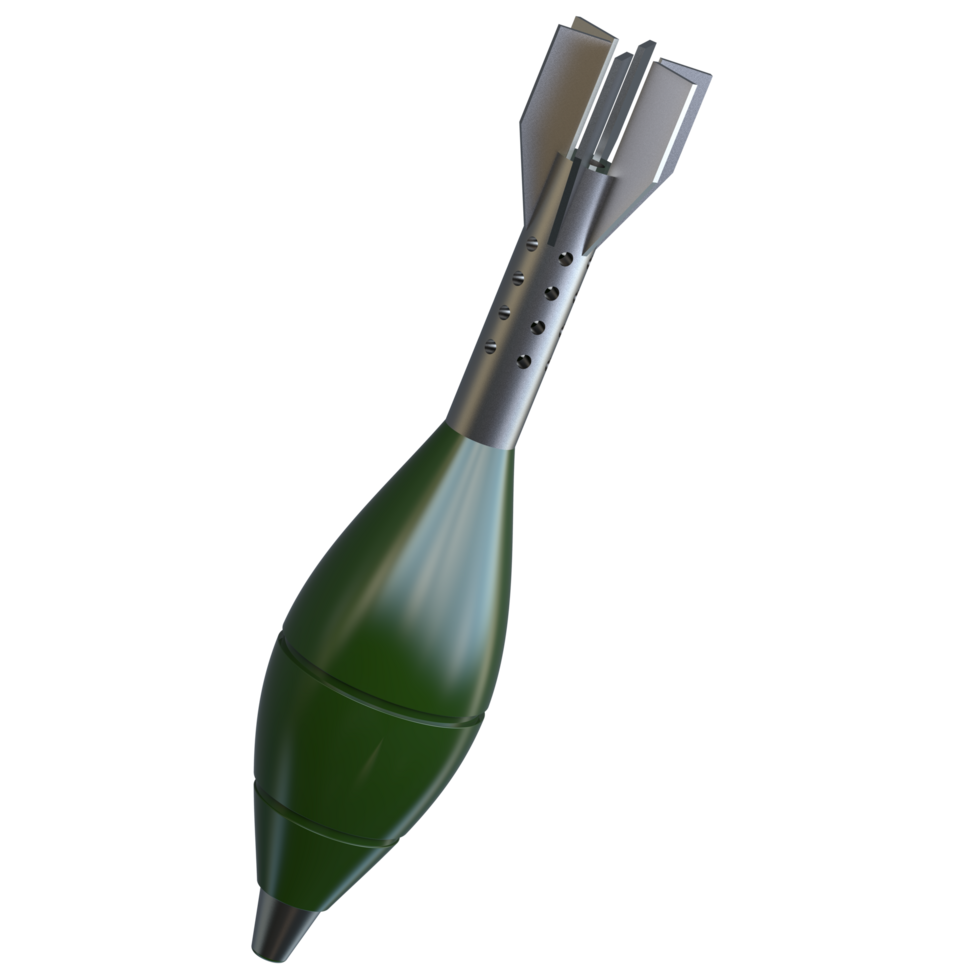 Mortar rocket explosive isolated on background. 3d rendering - illustration png