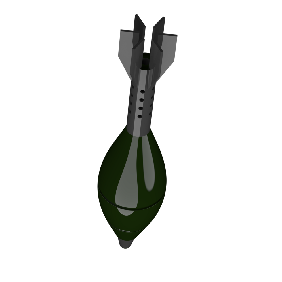 Mortar rocket explosive isolated on background. 3d rendering - illustration png