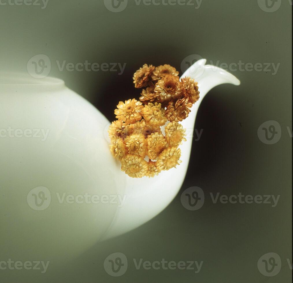 a white teapot with flowers on it photo